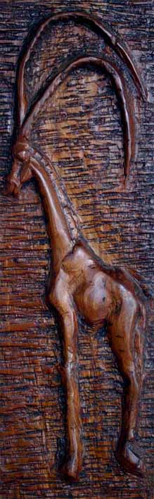 LS6214 Lucas SITHOLE "Sable antelope" 1962 (top right panel of LS6212) red ivory wood 048x015x020 cm