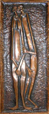 LS6315 Lucas SITHOLE "Naked couple", 1963 Beaten copper panel - 62.5x27 cm