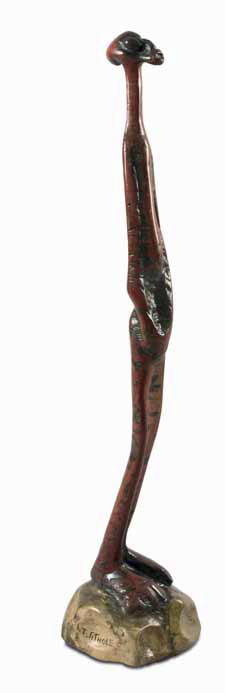 LS6729 Lucas SITHOLE "Standing figure", 1967 - Rhodesian teak on liquid steel base - 078x018x017 cm