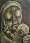 Lucas SITHOLE LS6731 "Mother and Child" ("Bonisile"), 1967 - Ink on paper laid down on card - 101x75.5 cm - dated '67