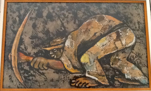 Lucas SITHOLE LS6825 "The Miner", 1968 - oil on paper - 62x101 cm