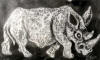 Lucas SITHOLE LS6828 "Rhino", 1968 - mixed media, enamel, paper - 062x100 cm