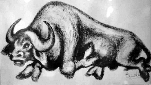 Lucas SITHOLE LS6830 "Buffalo II.", 1968 - Acryl on paper - 56x90 cm