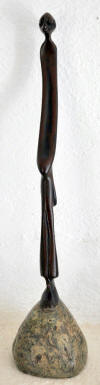 Lucas SITHOLE LS7542 "Basoto herd boy (Basuto head boy), 1975 - wild olive on liquid steel base - 41cm H