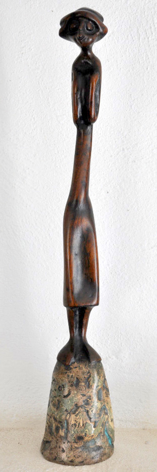 Lucas SITHOLE LS7844 "Hamba Kahle I."., 1978 - mahogany on liquid steel base - 67cm H (frontview)