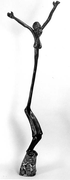 LS8210 Lucas SITHOLE "Dance like the people of Shembe" ("Jondan Nhleko") ("Shembeleza"), 1982 - Indigenous wood from Zululand on wooden base covered in liquid steel - 200x060x027 cm