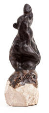 LS8412 Lucas SITHOLE "Embrace" abt. 1984 painted terracotta on liquid steel and granite base 39.5cm H view 2